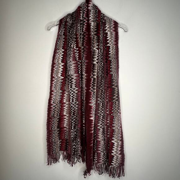 Missoni Zig Zag Purple Burgundy Wool Knit Blend Fringe Scarf - Picture 5 of 8